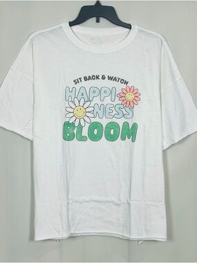 Aerie White "Happiness Bloom" Graphic Boyfriend Tee